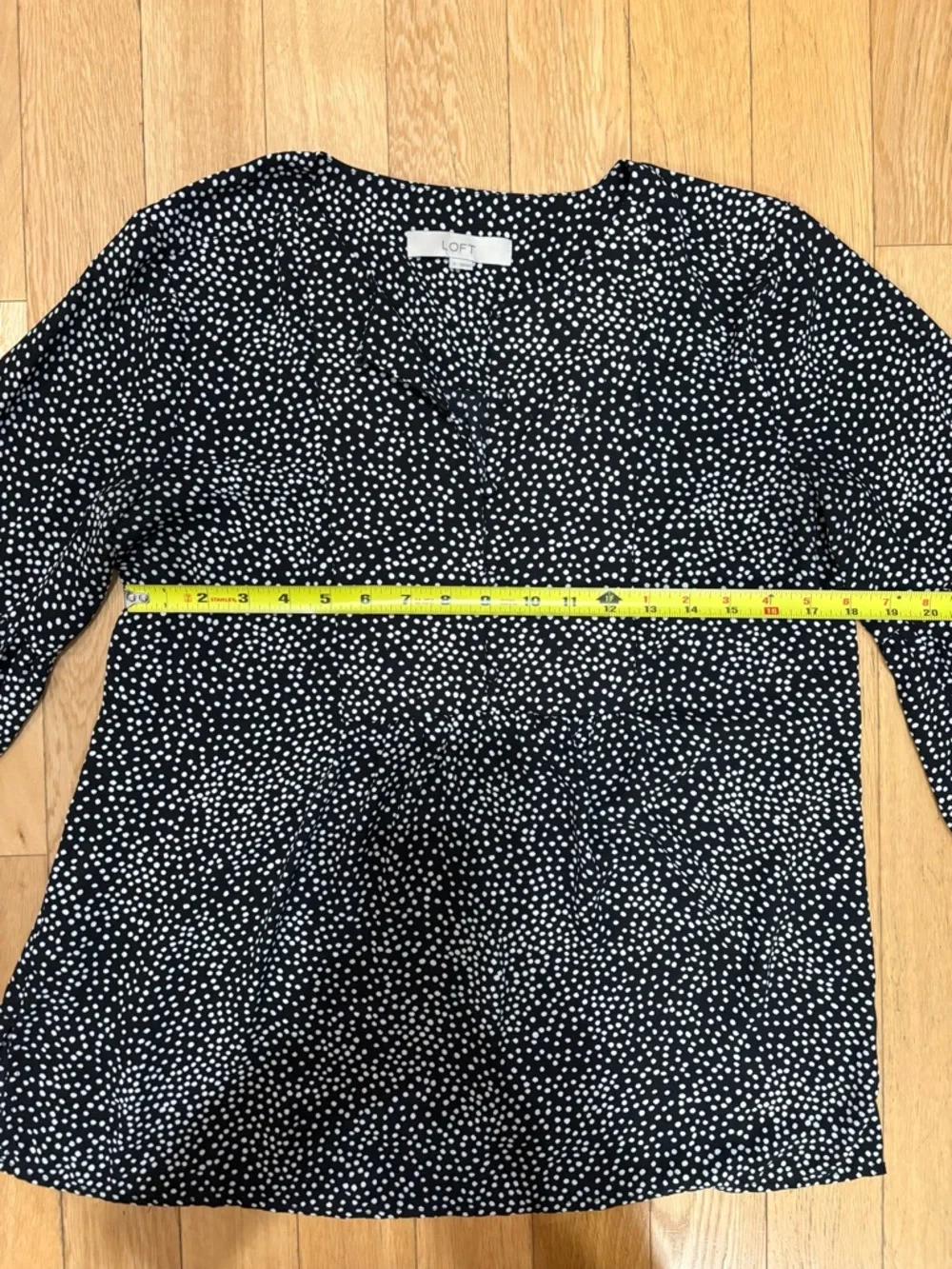 LOFT Black White Polka Dot Peplum Blouse Puff Sleeve Henley Top - Size S